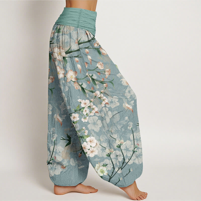 Van Dame Pure Cotton Perzikenbloesem Vliegende Ganzen Patroon Dames Elastische Taille Harem Broek