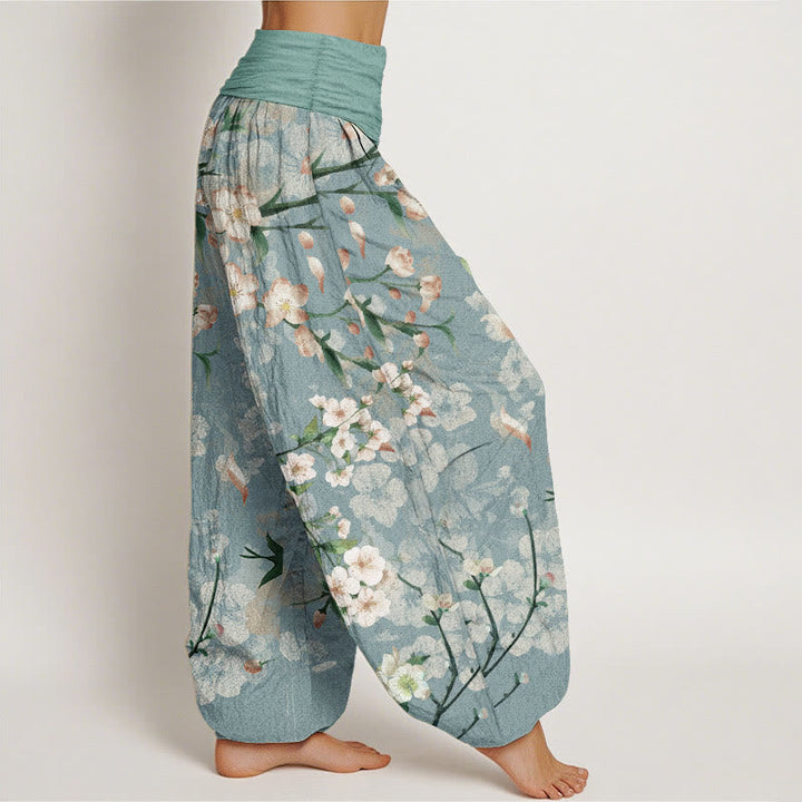 Van Dame Pure Cotton Perzikenbloesem Vliegende Ganzen Patroon Dames Elastische Taille Harem Broek