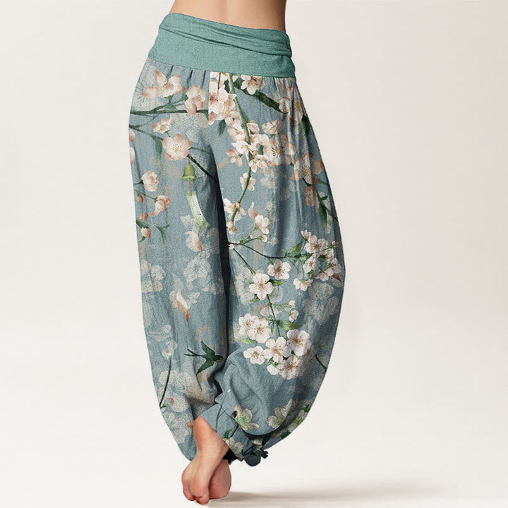 Van Dame Pure Cotton Perzikenbloesem Vliegende Ganzen Patroon Dames Elastische Taille Harem Broek