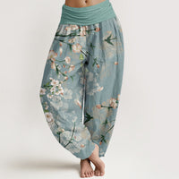 Van Dame Pure Cotton Perzikenbloesem Vliegende Ganzen Patroon Dames Elastische Taille Harem Broek