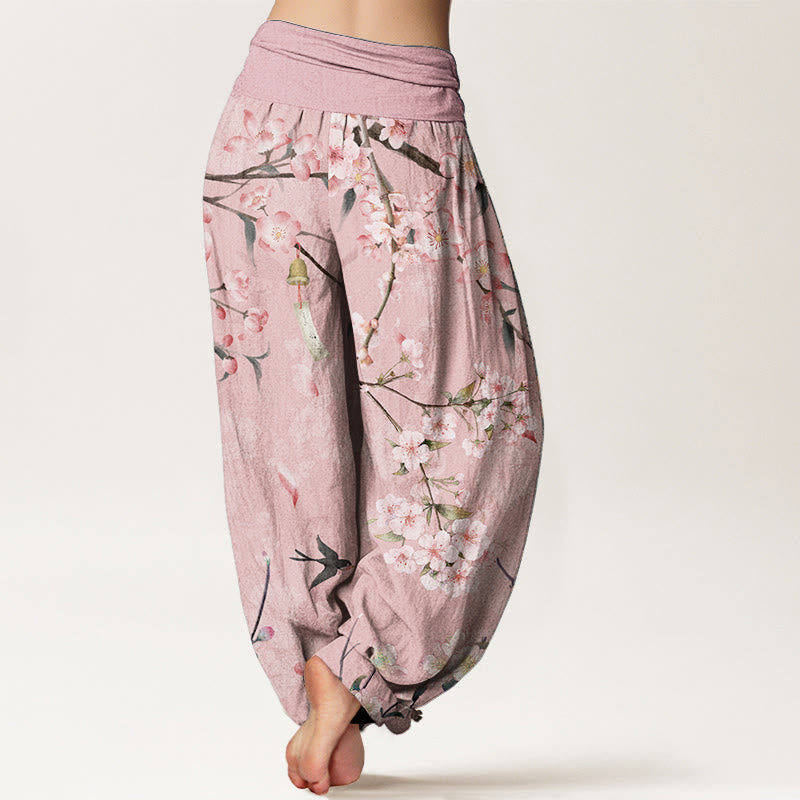 Van Dame Pure Cotton Perzikenbloesem Vliegende Ganzen Patroon Dames Elastische Taille Harem Broek