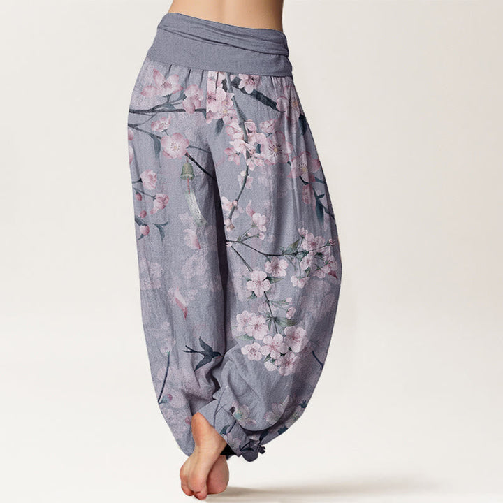Van Dame Pure Cotton Perzikenbloesem Vliegende Ganzen Patroon Dames Elastische Taille Harem Broek