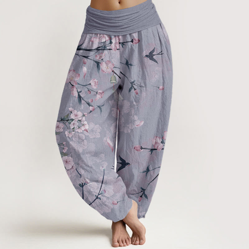 Van Dame Pure Cotton Perzikenbloesem Vliegende Ganzen Patroon Dames Elastische Taille Harem Broek