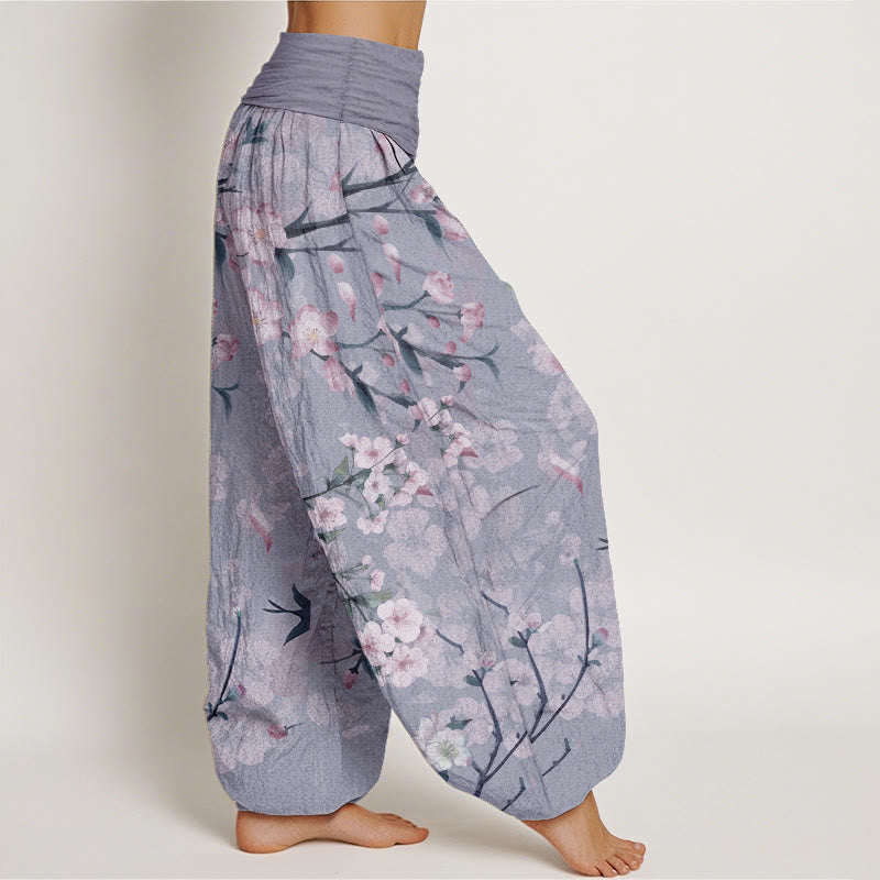 Van Dame Pure Cotton Perzikenbloesem Vliegende Ganzen Patroon Dames Elastische Taille Harem Broek