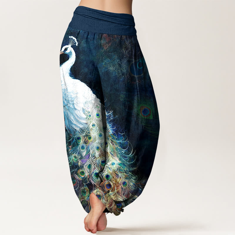Van Dame Pure Katoen Prachtig Pauwenpatroon Dames Elastische Taille Harem Broek