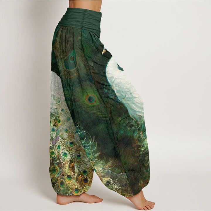 Van Dame Pure Katoen Prachtig Pauwenpatroon Dames Elastische Taille Harem Broek