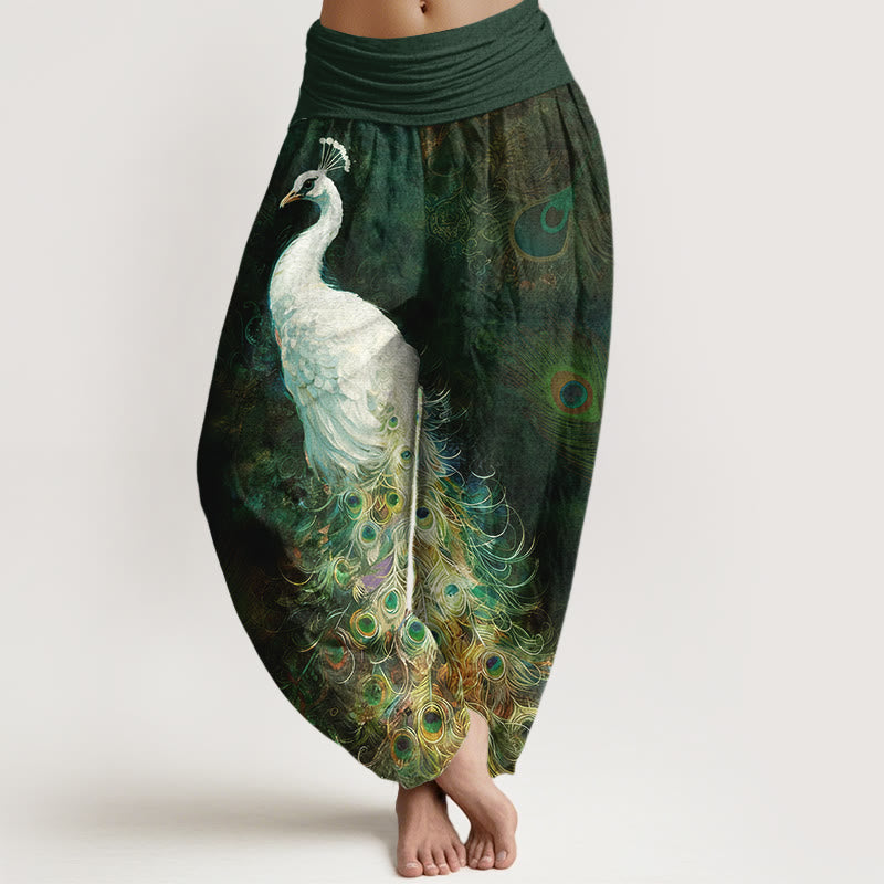 Van Dame Pure Katoen Prachtig Pauwenpatroon Dames Elastische Taille Harem Broek