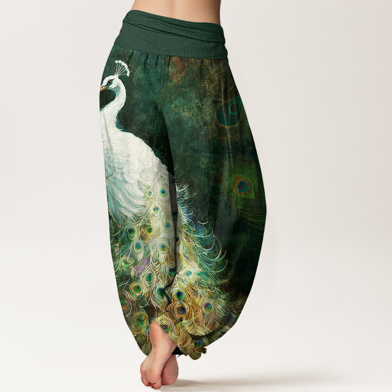 Van Dame Pure Katoen Prachtig Pauwenpatroon Dames Elastische Taille Harem Broek