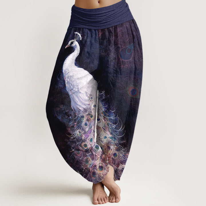 Van Dame Pure Katoen Prachtig Pauwenpatroon Dames Elastische Taille Harem Broek