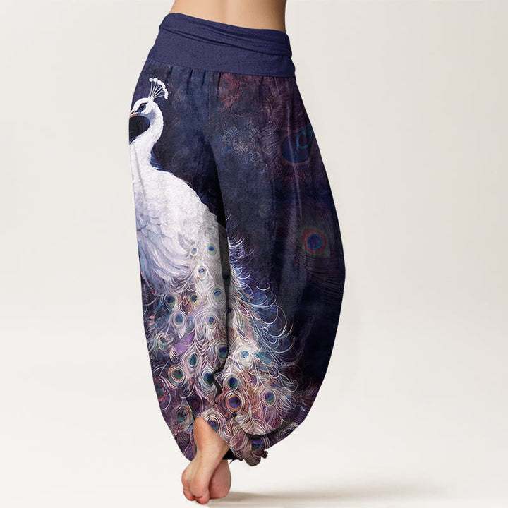 Van Dame Pure Katoen Prachtig Pauwenpatroon Dames Elastische Taille Harem Broek