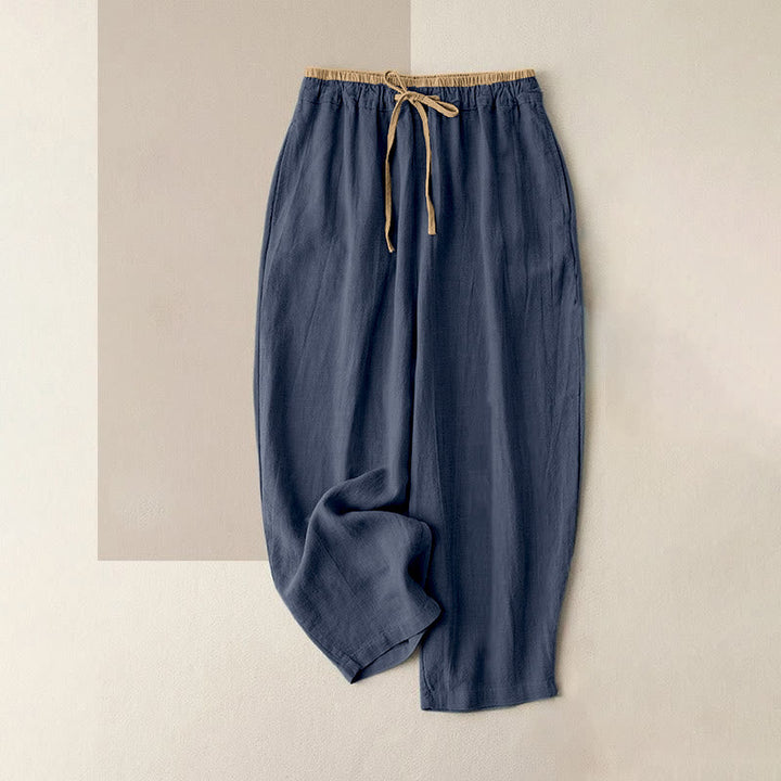 Van Dame Casual Effen Kleur Katoen Linnen Broek met Touwtjes voor Dames met Zakken