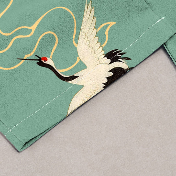 Pure Katoen Kraanvogel Wolkenpatroon Vrouwen Elastische Taille Broeken Met Zakken