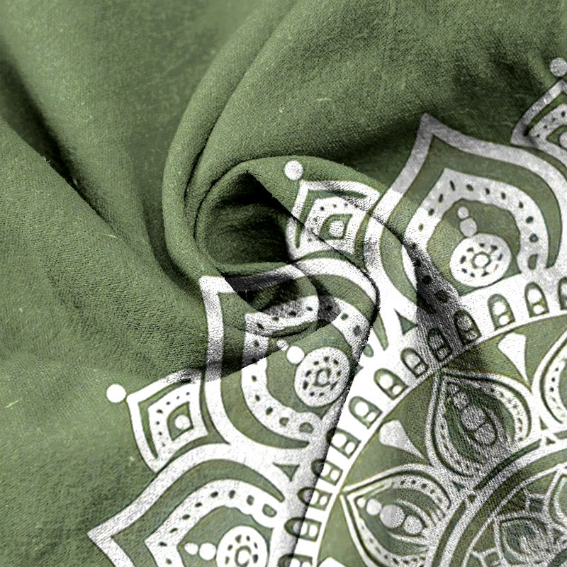 Pure Cotton Mandala Patroon Vrouwen Elastische Taille Broek Met Zakken
