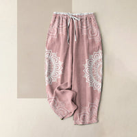 Pure Cotton Mandala Patroon Vrouwen Elastische Taille Broek Met Zakken