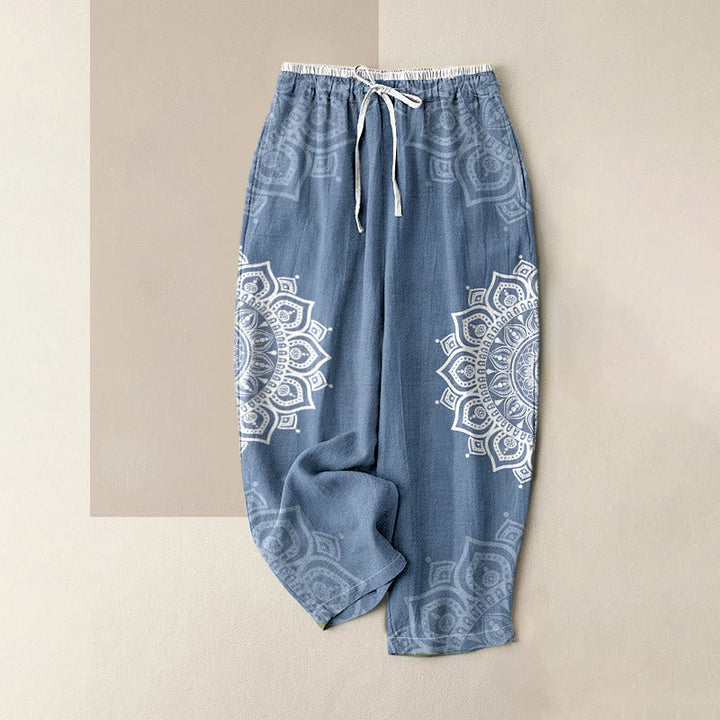 Pure Cotton Mandala Patroon Vrouwen Elastische Taille Broek Met Zakken