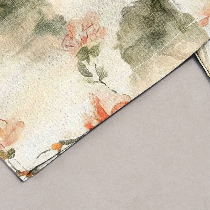 Pure Katoen Vlinder Bloemen Patroon Print Damesbroeken Met Zakken