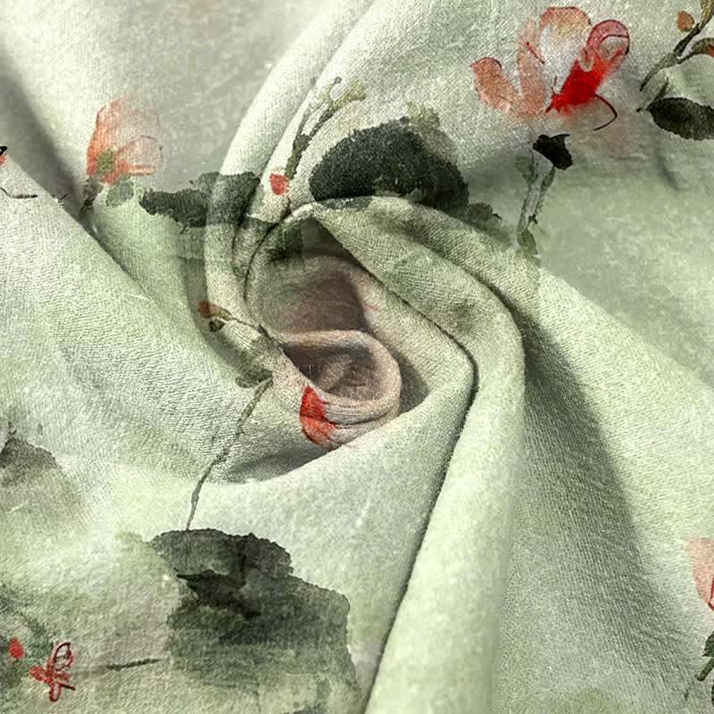 Pure Katoen Vlinder Bloemen Patroon Print Damesbroeken Met Zakken