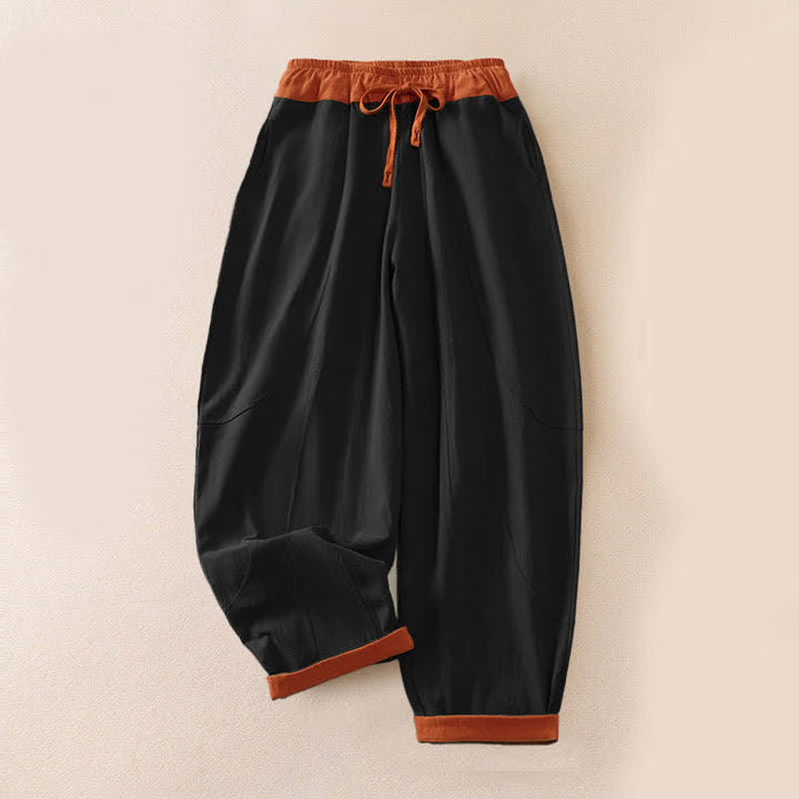 Van Dame Lente Casual Touwsluiting Effen Katoenen Dames Harem Broek Met Zakken