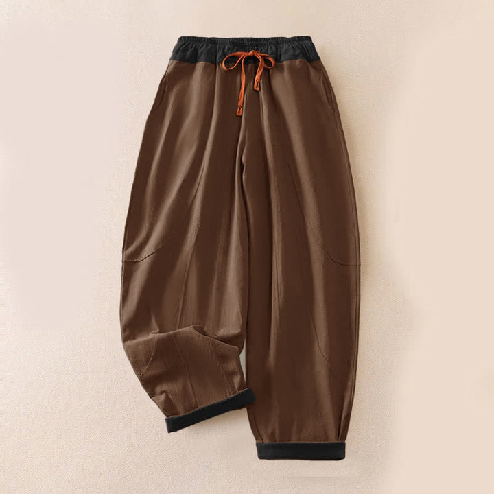 Van Dame Lente Casual Touwsluiting Effen Katoenen Dames Harem Broek Met Zakken