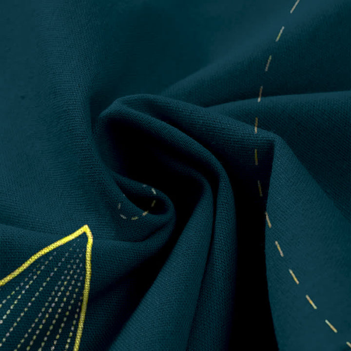 Katoen Linnen Lotus Lijn Kunstpatroon Dames Elastische Taille Wijde Pantalon Met Zakken