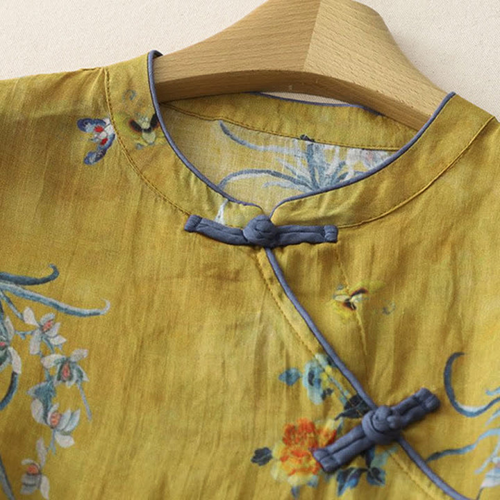 Zomer Tang Stijl Vintage Kikker Knop Orchidee Bloemen Dames Mouwloze Shirts Tanktop