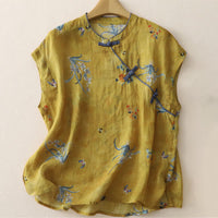 Zomer Tang Stijl Vintage Kikker Knop Orchidee Bloemen Dames Mouwloze Shirts Tanktop