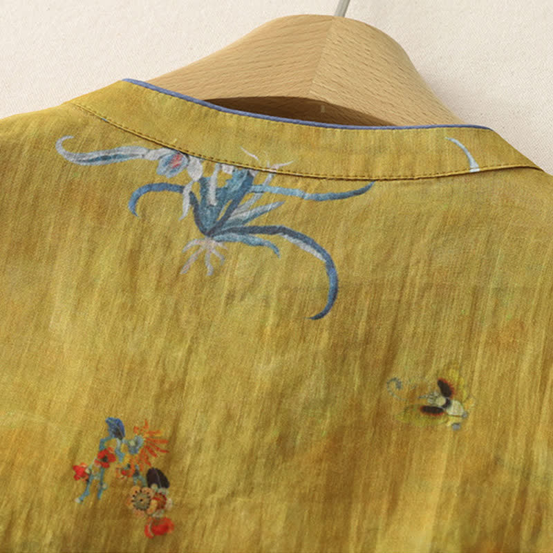Zomer Tang Stijl Vintage Kikker Knop Orchidee Bloemen Dames Mouwloze Shirts Tanktop