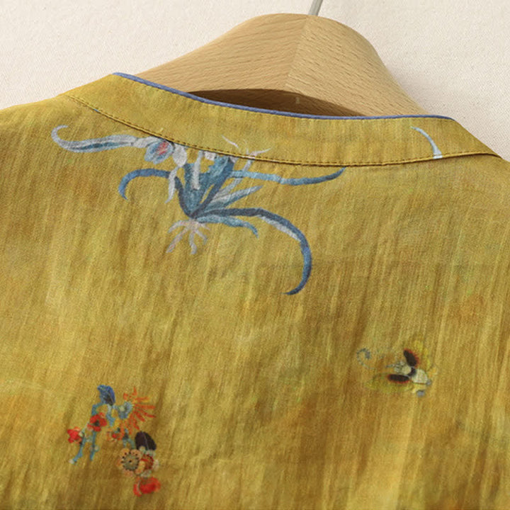 Zomer Tang Stijl Vintage Kikker Knop Orchidee Bloemen Dames Mouwloze Shirts Tanktop