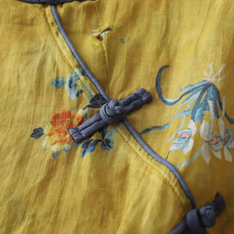 Zomer Tang Stijl Vintage Kikker Knop Orchidee Bloemen Dames Mouwloze Shirts Tanktop