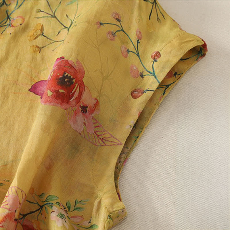 Zomer Tang Stijl Vintage Kikker Knop Orchidee Bloemen Dames Mouwloze Shirts Tanktop