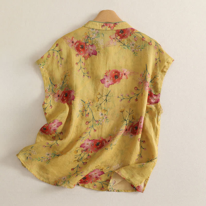 Zomer Tang Stijl Vintage Kikker Knop Orchidee Bloemen Dames Mouwloze Shirts Tanktop
