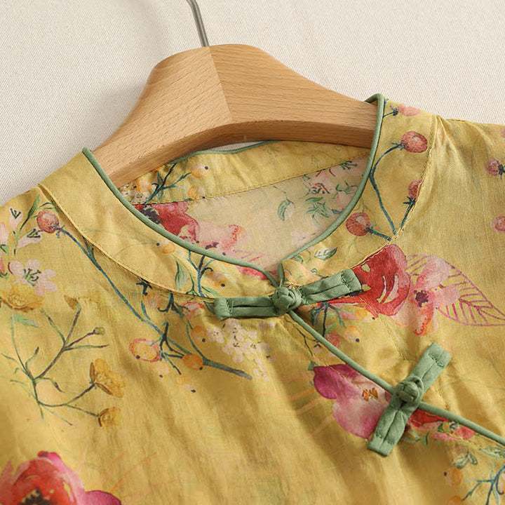 Zomer Tang Stijl Vintage Kikker Knop Orchidee Bloemen Dames Mouwloze Shirts Tanktop