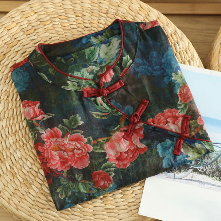Zomer Tang Stijl Vintage Kikker Knop Orchidee Bloemen Dames Mouwloze Shirts Tanktop