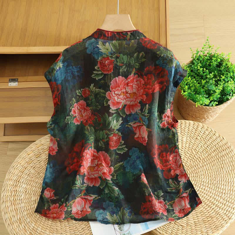 Zomer Tang Stijl Vintage Kikker Knop Orchidee Bloemen Dames Mouwloze Shirts Tanktop