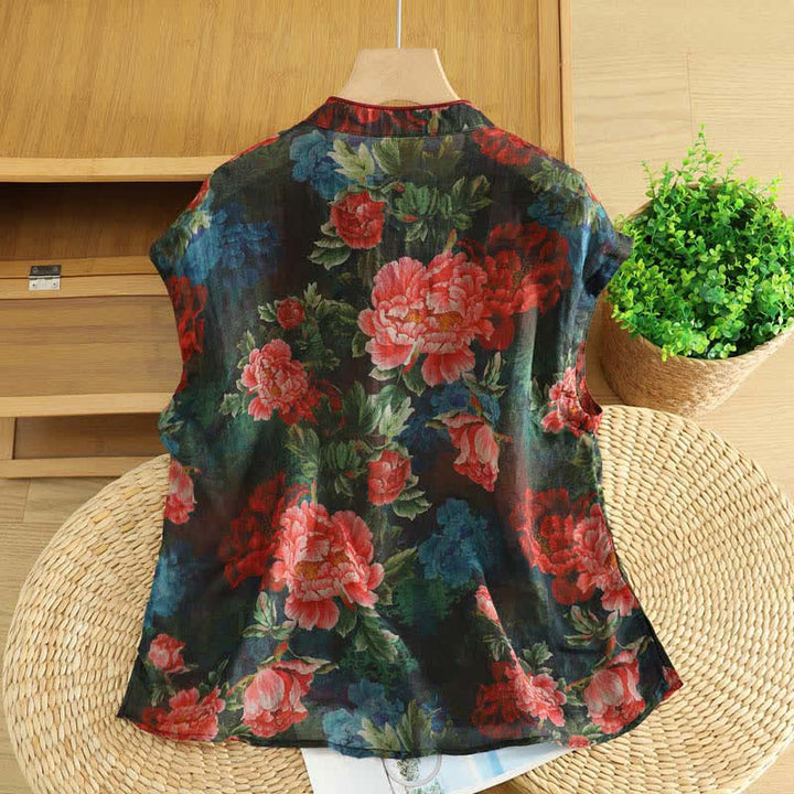 Zomer Tang Stijl Vintage Kikker Knop Orchidee Bloemen Dames Mouwloze Shirts Tanktop