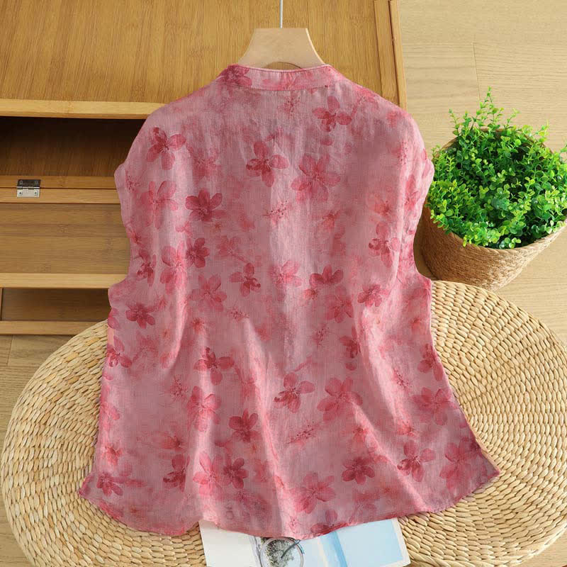 Zomer Tang Stijl Vintage Kikker Knop Orchidee Bloemen Dames Mouwloze Shirts Tanktop