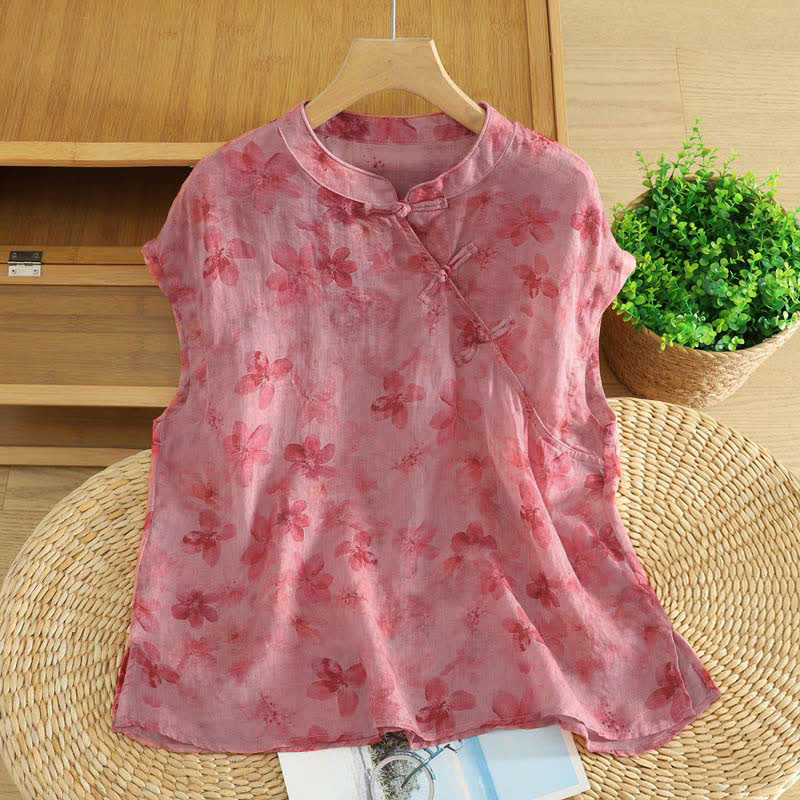 Zomer Tang Stijl Vintage Kikker Knop Orchidee Bloemen Dames Mouwloze Shirts Tanktop