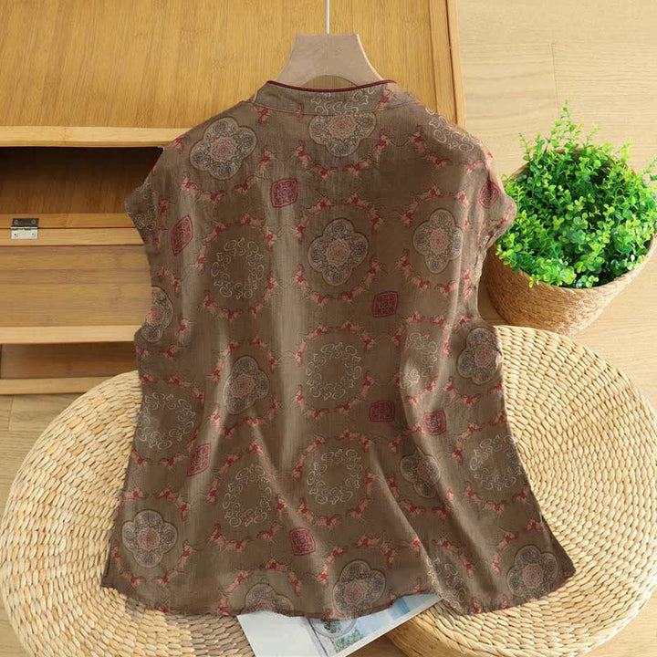 Zomer Tang Stijl Vintage Kikker Knop Orchidee Bloemen Dames Mouwloze Shirts Tanktop