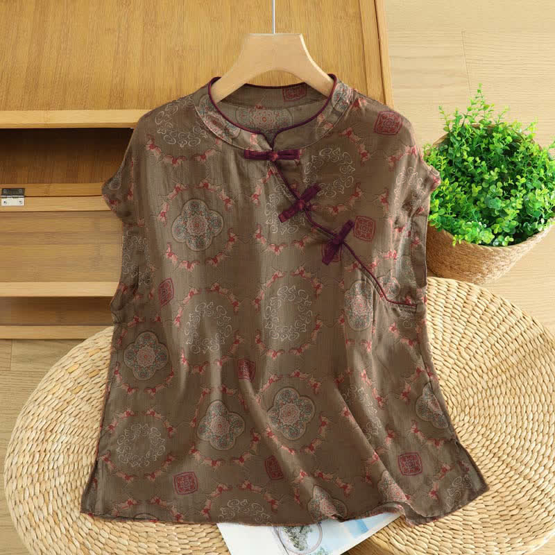 Zomer Tang Stijl Vintage Kikker Knop Orchidee Bloemen Dames Mouwloze Shirts Tanktop