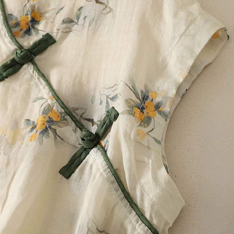 Zomer Tang Stijl Vintage Kikker Knop Orchidee Bloemen Dames Mouwloze Shirts Tanktop