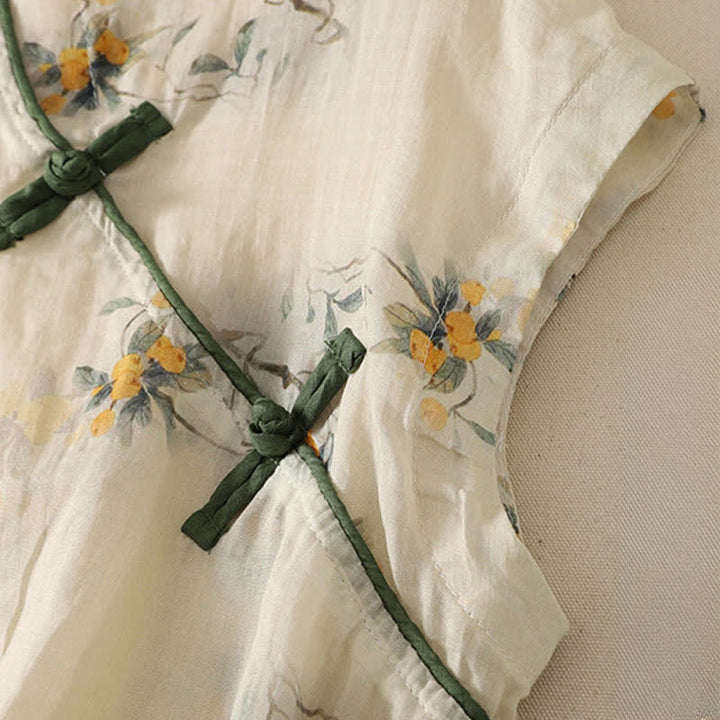 Zomer Tang Stijl Vintage Kikker Knop Orchidee Bloemen Dames Mouwloze Shirts Tanktop