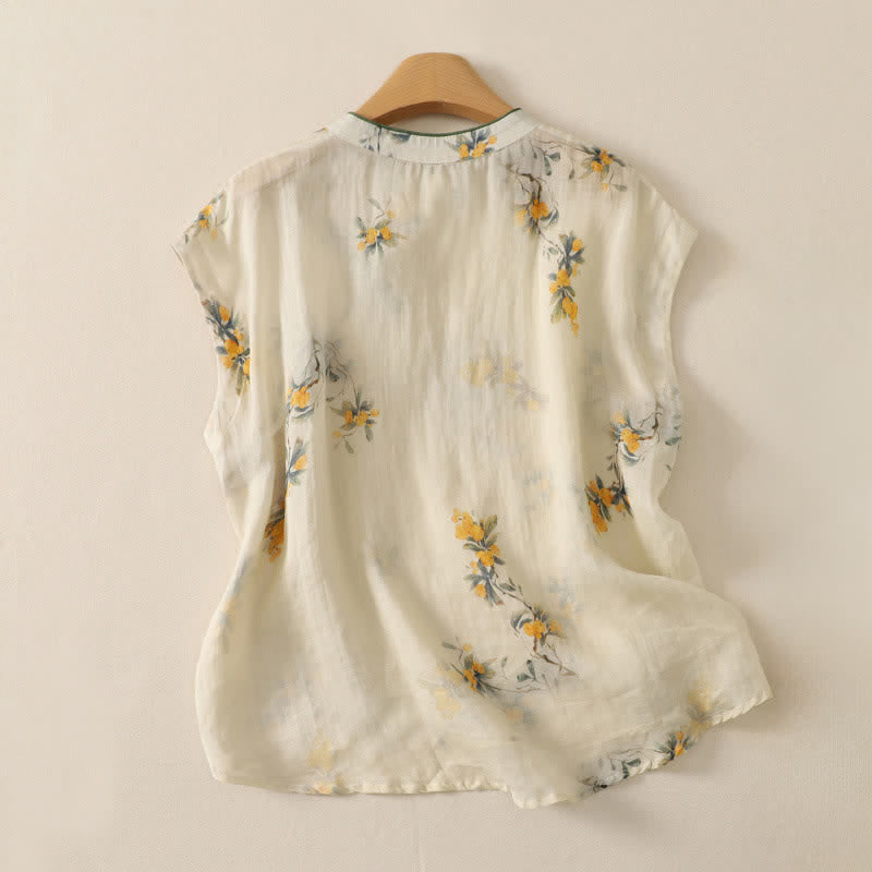 Zomer Tang Stijl Vintage Kikker Knop Orchidee Bloemen Dames Mouwloze Shirts Tanktop