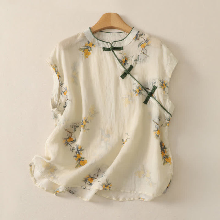 Zomer Tang Stijl Vintage Kikker Knop Orchidee Bloemen Dames Mouwloze Shirts Tanktop