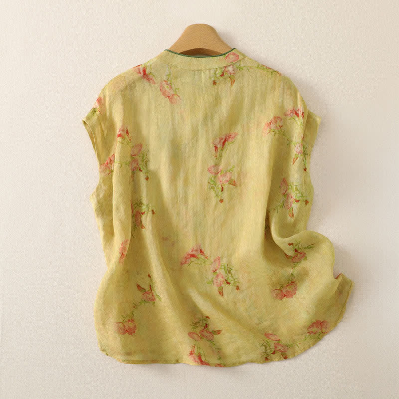 Zomer Tang Stijl Vintage Kikker Knop Orchidee Bloemen Dames Mouwloze Shirts Tanktop
