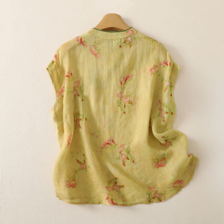 Zomer Tang Stijl Vintage Kikker Knop Orchidee Bloemen Dames Mouwloze Shirts Tanktop