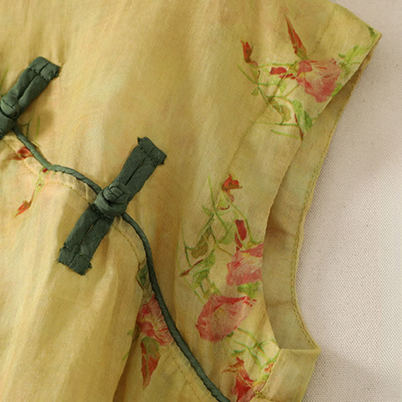 Zomer Tang Stijl Vintage Kikker Knop Orchidee Bloemen Dames Mouwloze Shirts Tanktop