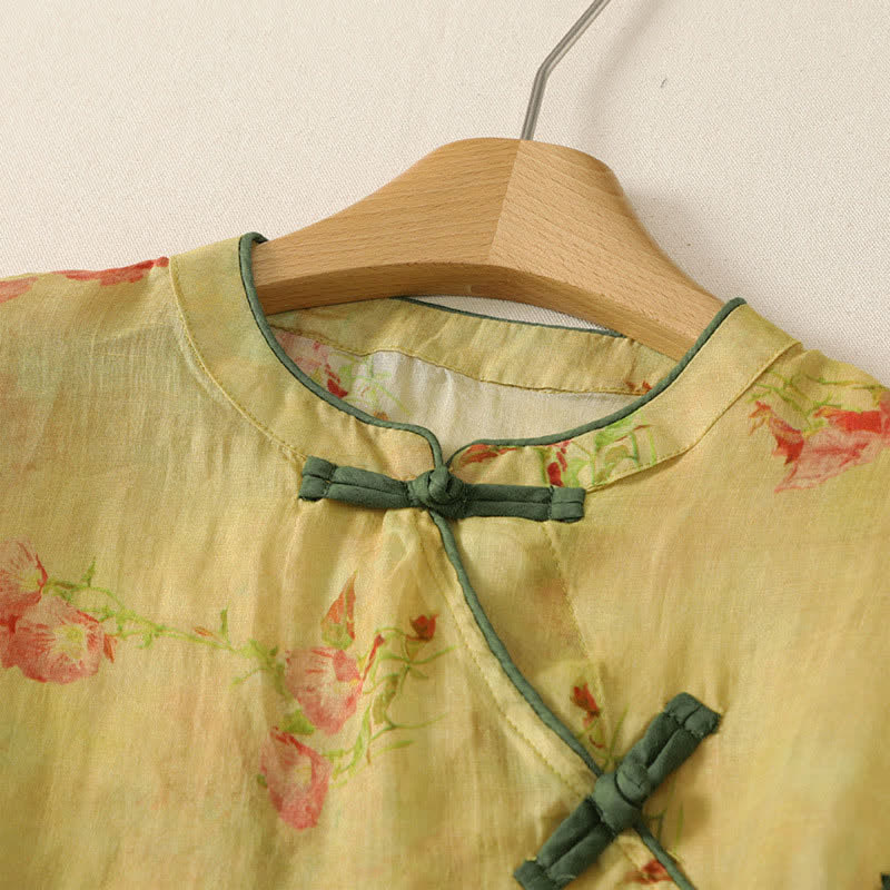 Zomer Tang Stijl Vintage Kikker Knop Orchidee Bloemen Dames Mouwloze Shirts Tanktop