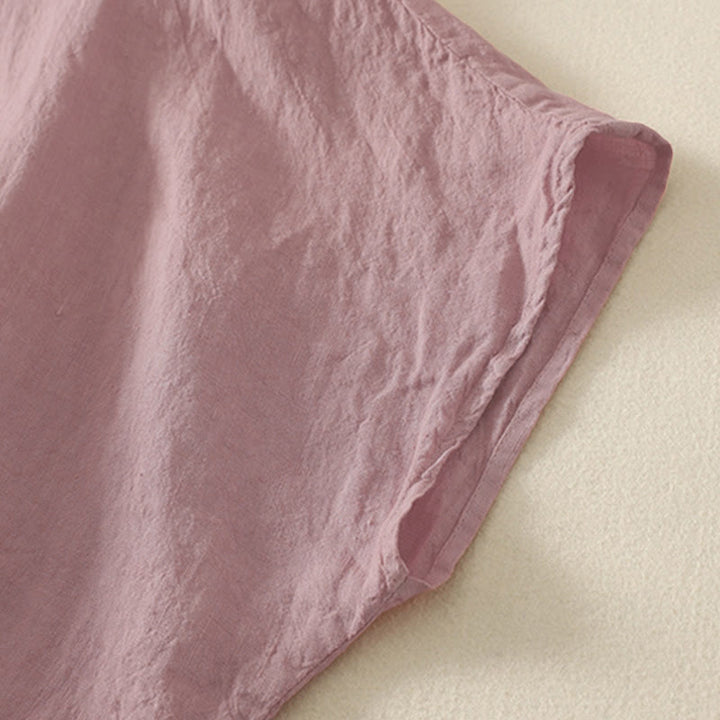 Zomer Effen Rode Knopen Korte Mouwen Dames Shirt