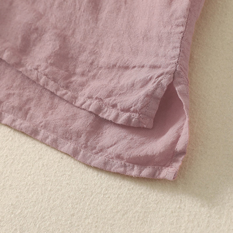 Zomer Effen Rode Knopen Korte Mouwen Dames Shirt