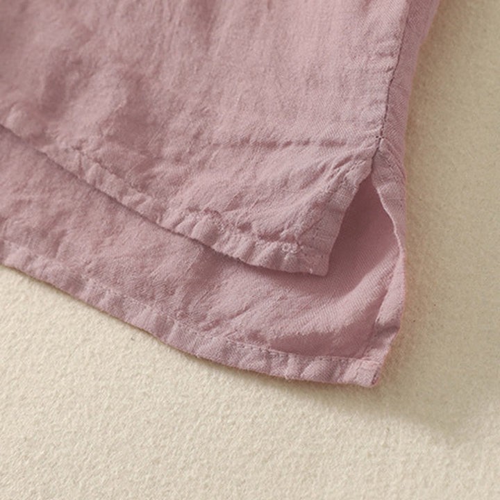 Zomer Effen Rode Knopen Korte Mouwen Dames Shirt